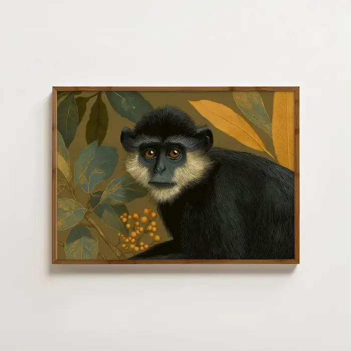 Impression artistique de singe botanique, Art de la forêt tropicale, Peinture de singe vintage, Impr