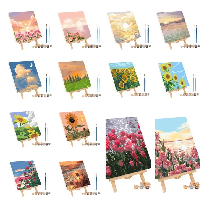 Cadre peinture par numéros Kits abstrait coucher de soleil paysage moderne dessin coloriage