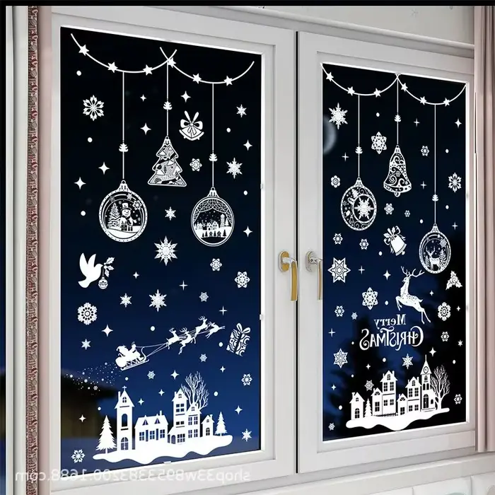 Autocollants de fenêtre de Noël électrostatiques, flocon de neige blanc, autocollant mural de renne, décorations de nouvel an, 9 pièces