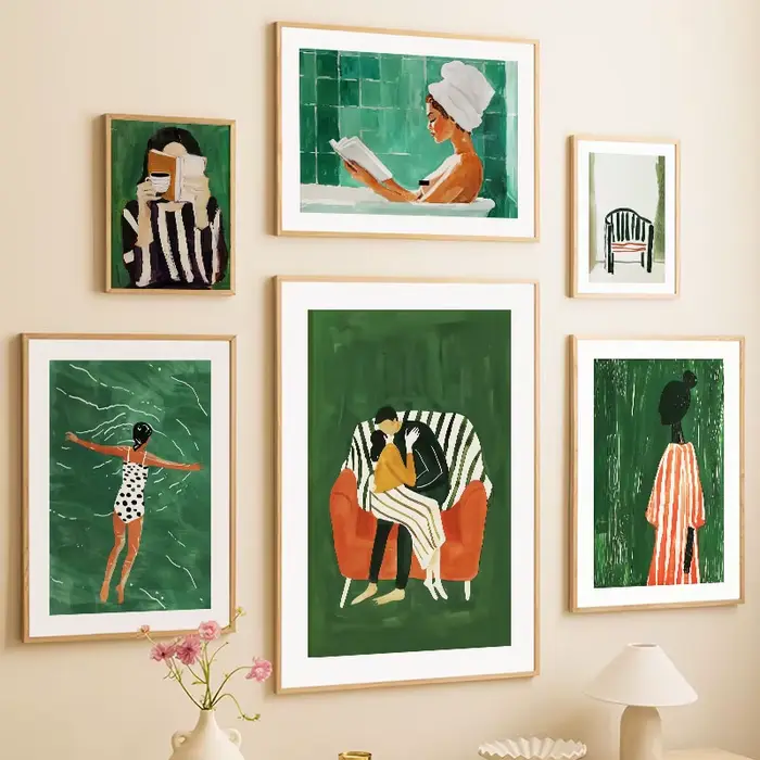 Affiches abstraites de livre de fille à rayures vertes