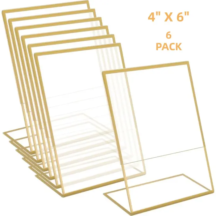 Lot de 6 cadres photo dorés 4x6, cadres acryliques transparents sans cadre, autoportants, pour numér