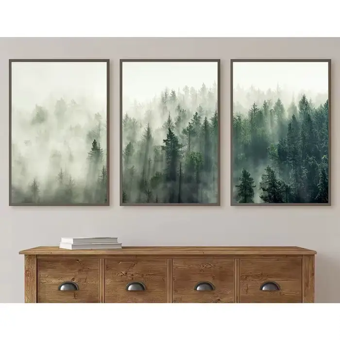 Affiche murale imprimée abstraite de montagne vert sauge