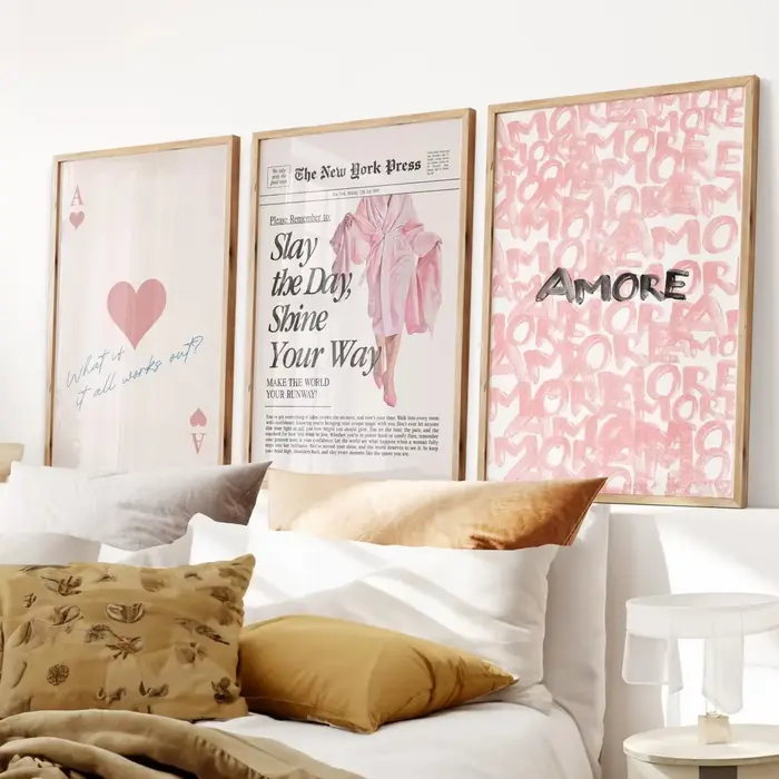 3 pièces/ensemble rétro Girly nouveau Yorker journal toile impression affiche la vie est meilleure en rose moderne Funky Preppy Art imprime décor à la maison