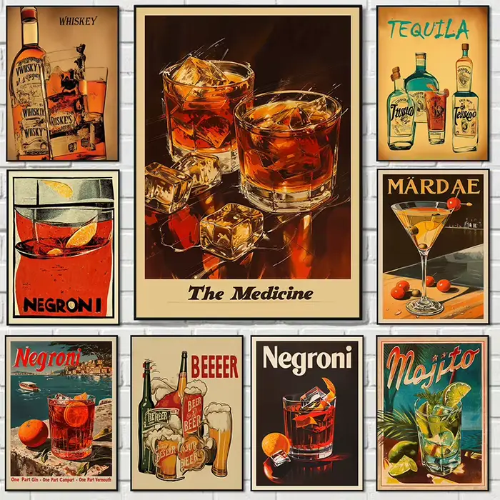 Affiches murales style publicité vin vintage