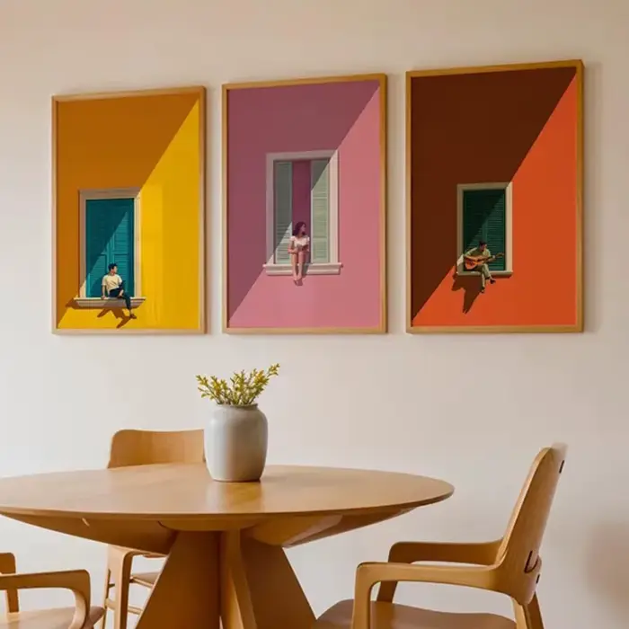 Peinture sur toile moderne style minimaliste, motif fenêtre colorée, abstrait géométrique, affiche décorative artistique