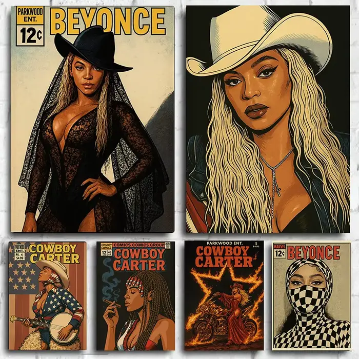 Western Pop Beyoncé Cowboy Carter bande dessinée affiche Vintage musique Cowgirl toile peinture mur Art pour Club chambre décor à la maison Fans cadeau