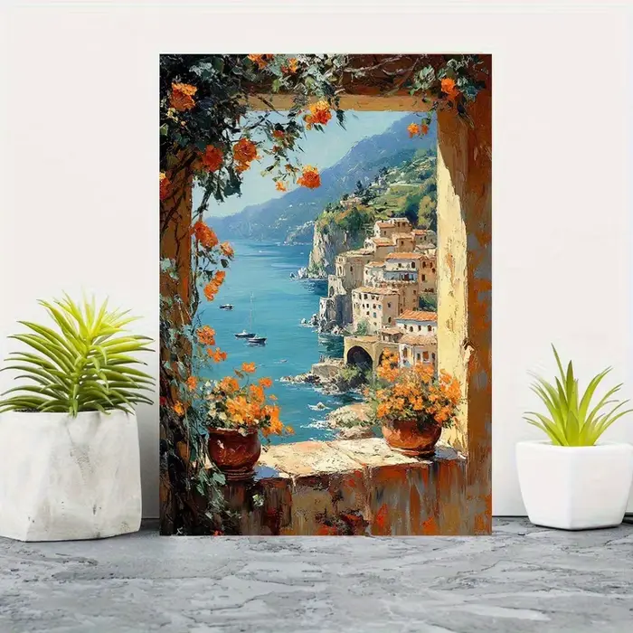 Toile d'art avec vue sur la mer méditerranéenne - Peinture de la côte d'Amalfi