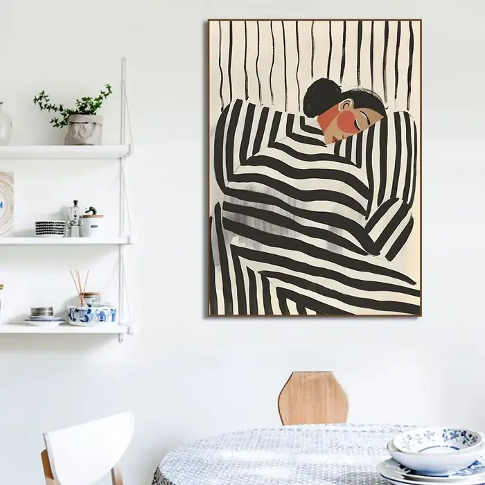 Toile de peinture de fleur de femme abstraite noire et blanche