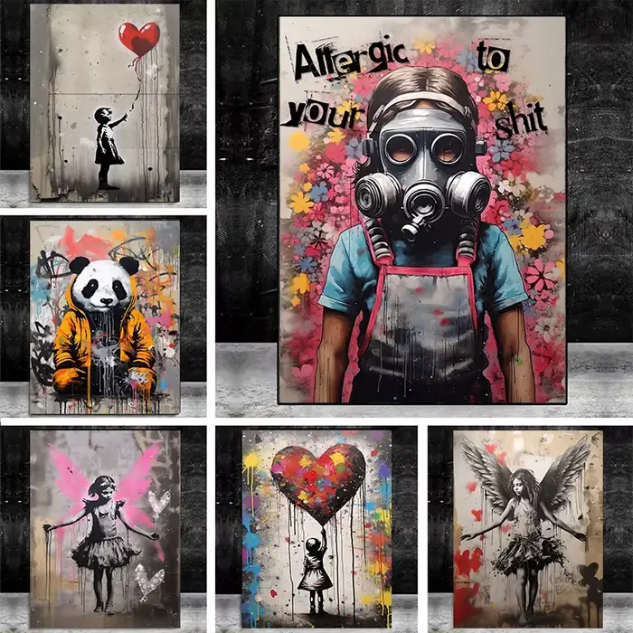 Pop Street Graffiti Art mural Banksy garçon fille avec ballon sur toile affiches et imprimés peinture pour salon décor