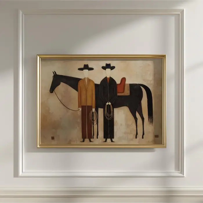 Peinture à l'huile abstraite figurative de cheval style cowboy, Art mural occidental contemporain Ja