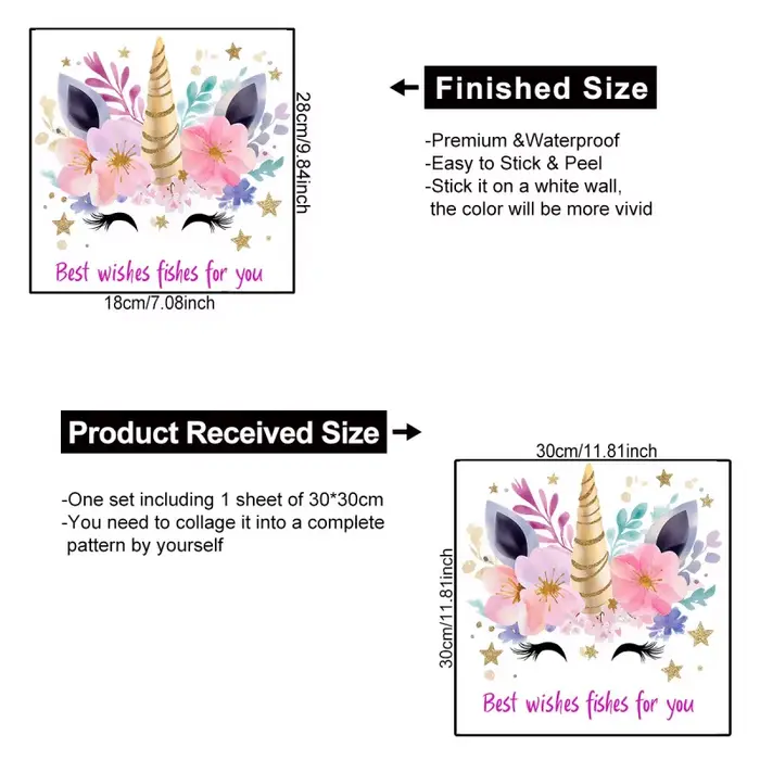 Autocollants muraux licorne pour enfants et filles, autocollants muraux poney pour chambre d'enfants
