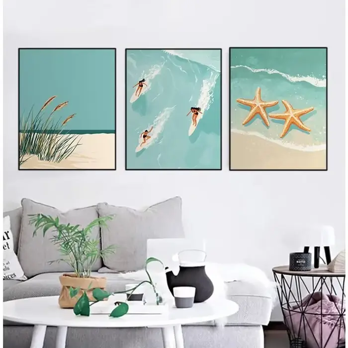 Affiche de paysage de voyage en ville et sur les plages d'été