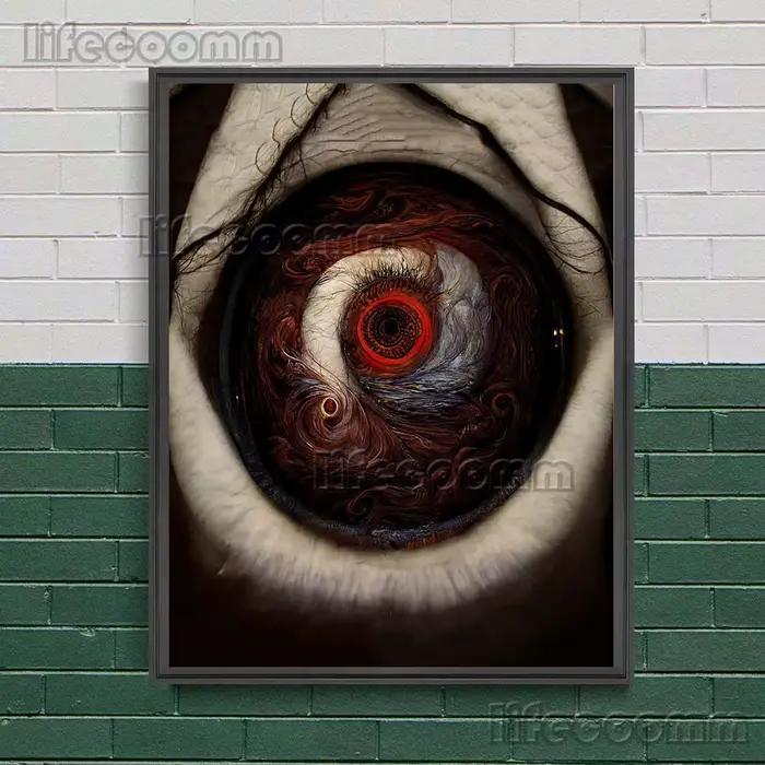 Toile d'art mural Vintage avec yeux foncés gothiques d'horreur abstraite