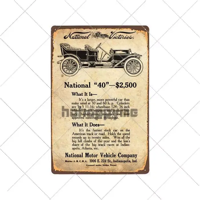 Affiche de Voiture Vintage en Métal