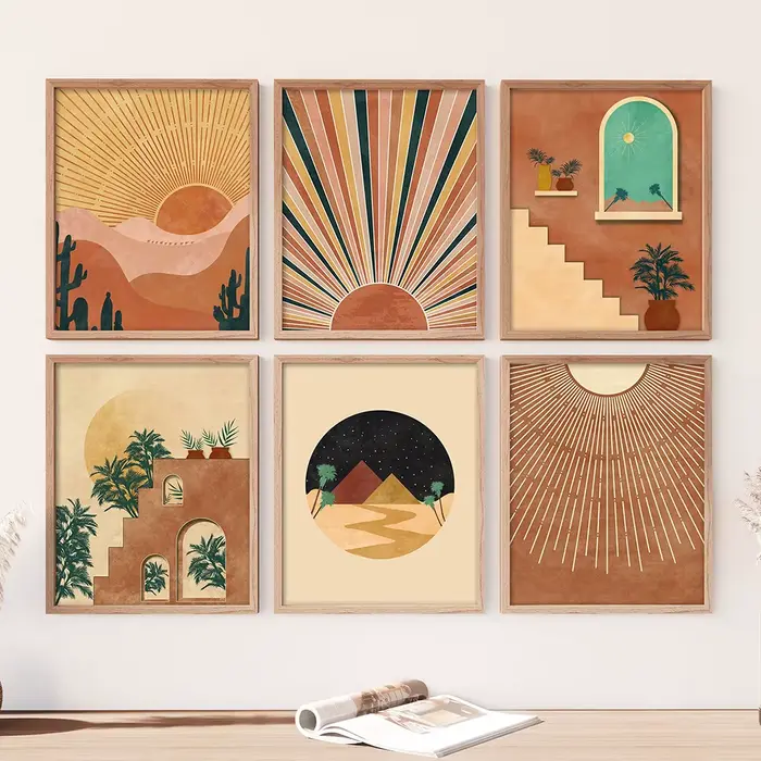 Boho paysage mur Art photos terre cuite coucher de soleil colline désert abstrait toile peinture affiches imprimer pour salon décor à la maison