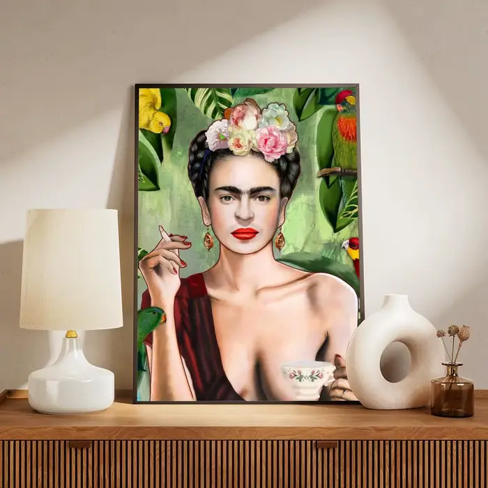 Affiche murale moderne sur toile avec calligraphie et peinture de l'artiste F-Frida Kahlo, décoratio
