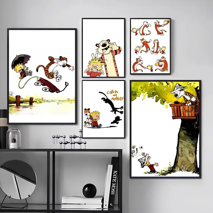 C-Calvin and H-Hobbes – affiche sur toile avec peinture et calligraphie