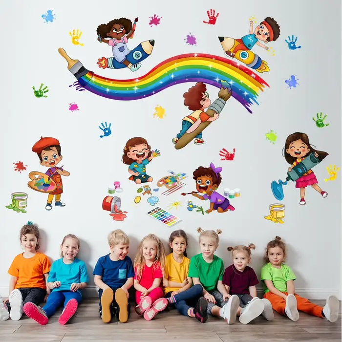 Autocollants muraux imprimés de palmiers Graffiti joyeux enfance