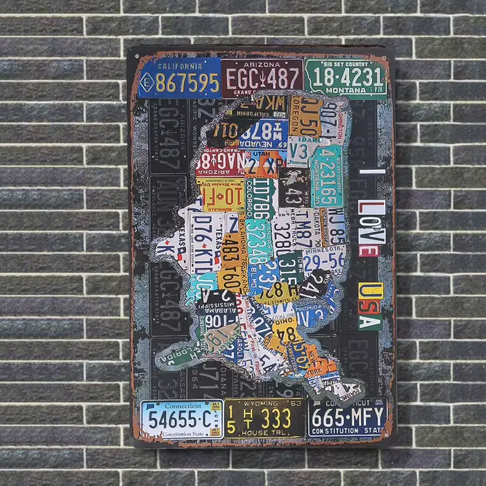 Plaque d'art murale rétro en métal Vintage