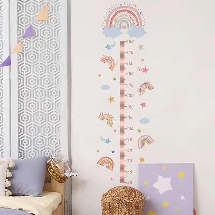 Autocollants Muraux Arc-en-ciel pour Enfant, Tableau de Croissance Rose, Règle de Mesure Recommandée