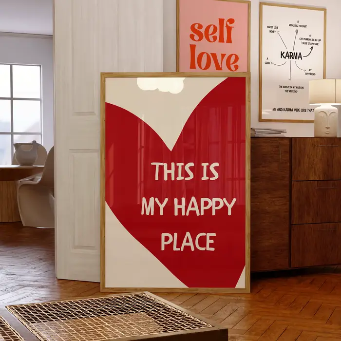 Affiche d'art avec citations de texte de cœur rouge