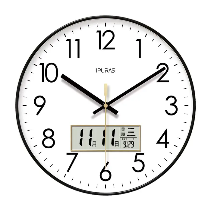 Horloge murale atomique moderne température calendrier numérique analogique