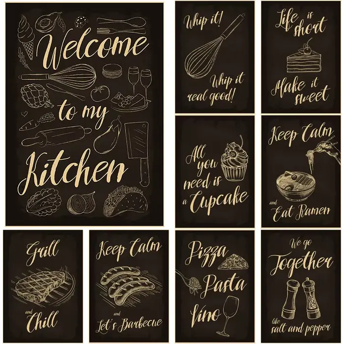 Affiches de tableau noir de nourriture de cuisine vintage