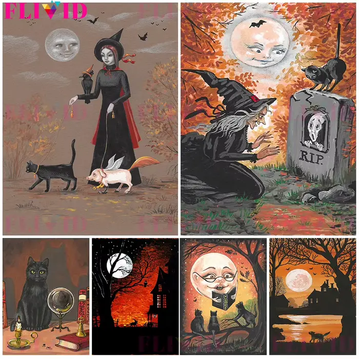 Fête de sorcière d'automne à Salem Art mural décoratif toile peinture maison