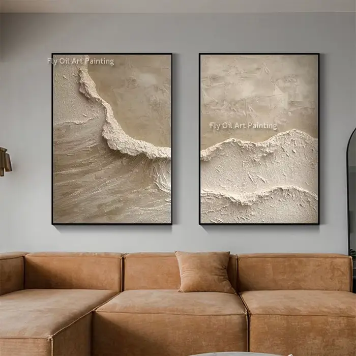 Peinture à l'huile texturée de vague d'océan blanche