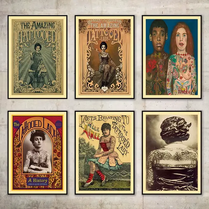 Peinture sur toile classique de dame tatouée vintage