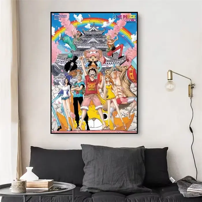 Japon Anime Figure rétro entourant une pièce Luffy toile peinture impression murale maison Art affic