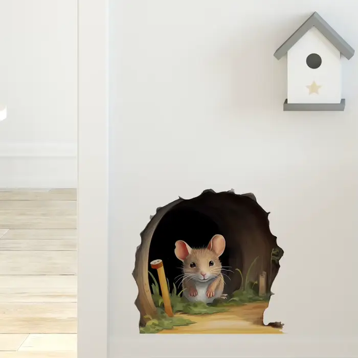 Autocollant mural mignon en forme de trou de souris