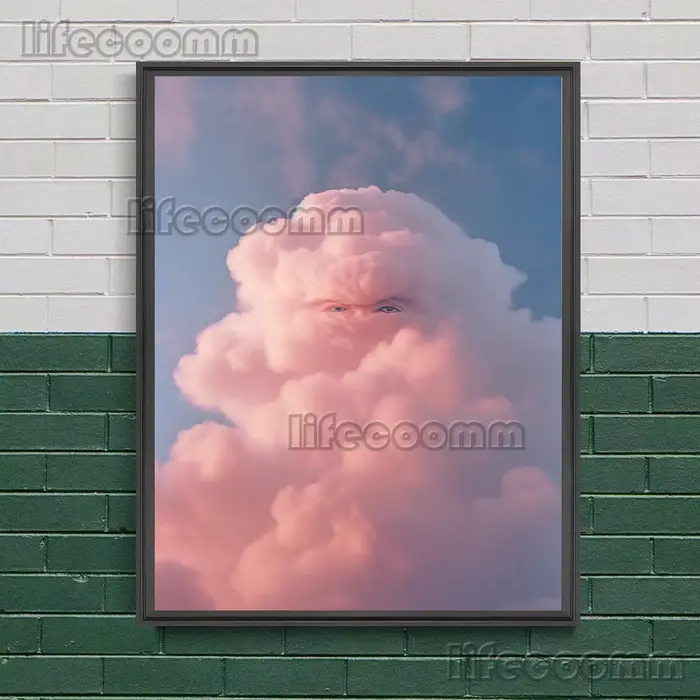 Yeux dans les nuages, peinture sur toile d'art mural fantaisie abstraite, soyez regardé par les nuages, affiche d'art gothique imprimée, décoration de la maison