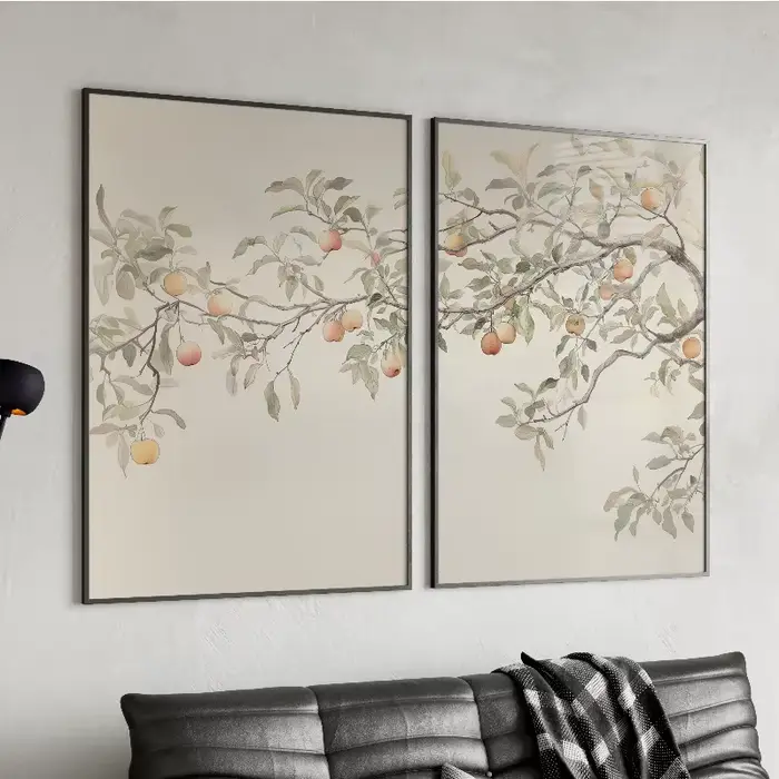 Lot de 3 affiches murales vintage avec branches de pommier