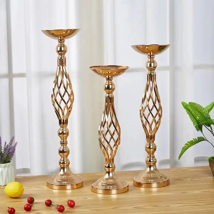 Bougeoir de table en fer doré pour la maison, vase, chemin torsadé, fleur de mariage, accessoires de