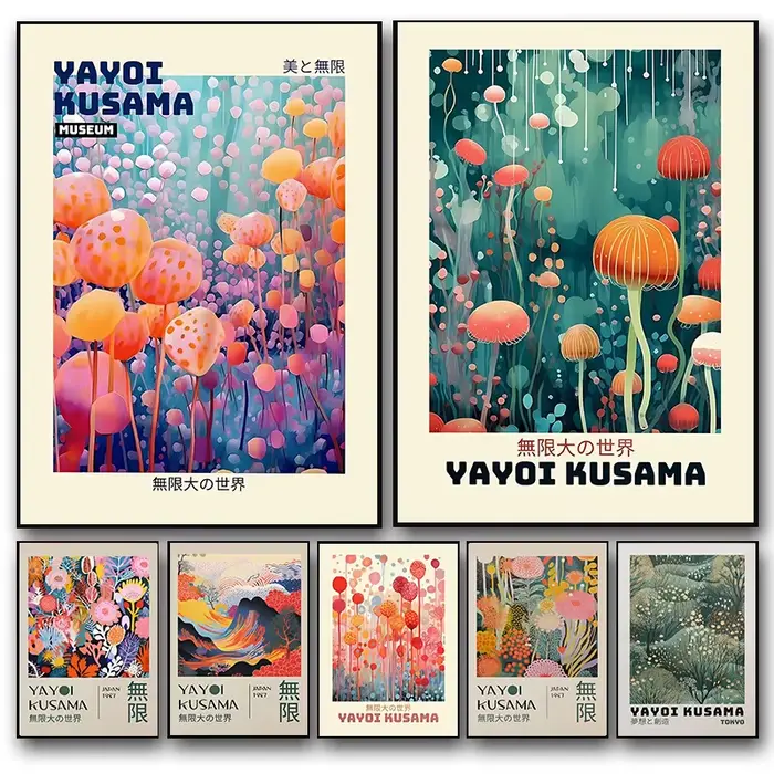 Yayoi Kusama monde infini coloré méduse fleurs affiche imprime japonais toile peinture mur Art exposition décor à la maison