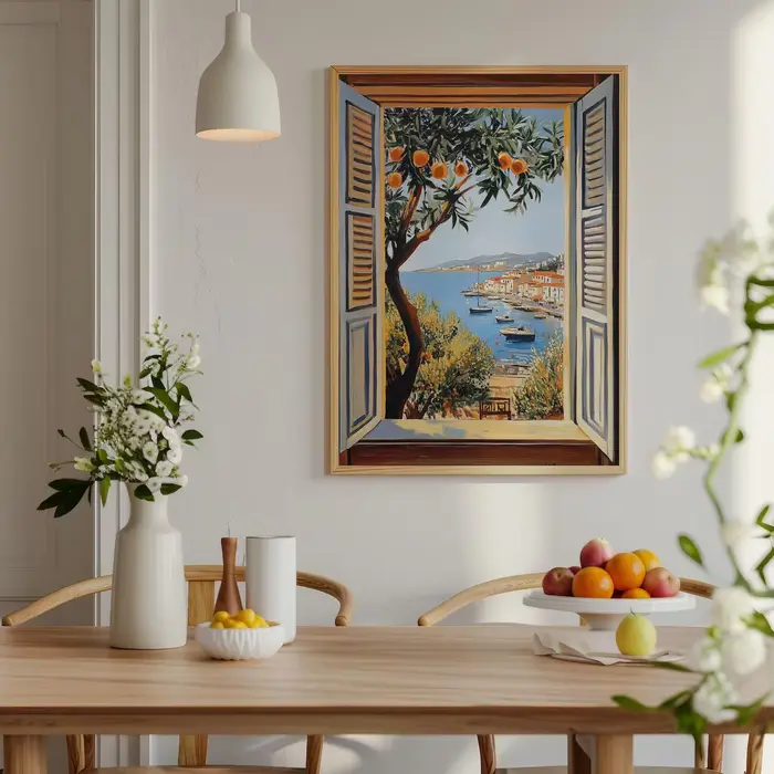 Fenêtre ouverte Henri Matisse imprimée Style fauvisme œuvre moderne mer méditerranéenne thème d'arbre Orange pour la décoration intérieure