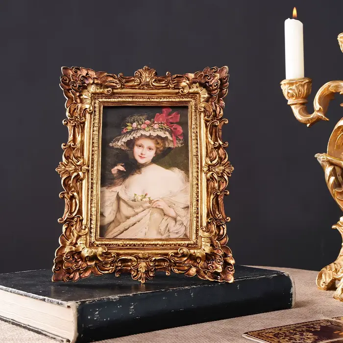 1 pièce, cadre photo décoratif en dentelle feuille de chêne dorée style rétro européen
