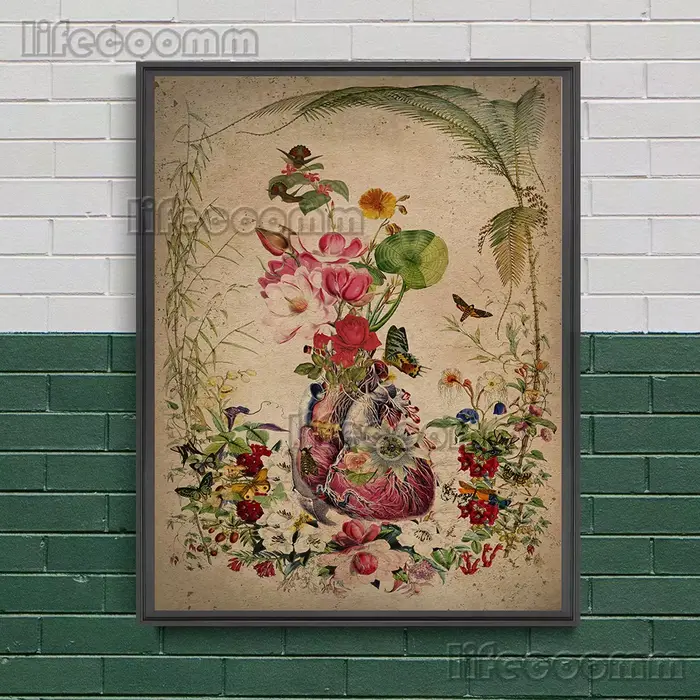 Coeur plein de fleurs, peinture sur toile d'art mural abstrait