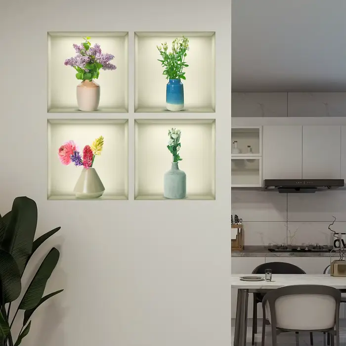 Autocollant mural en forme de vases et de fleurs