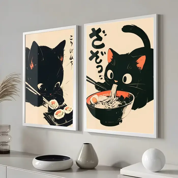 Affiche rétro de chat noir mignon