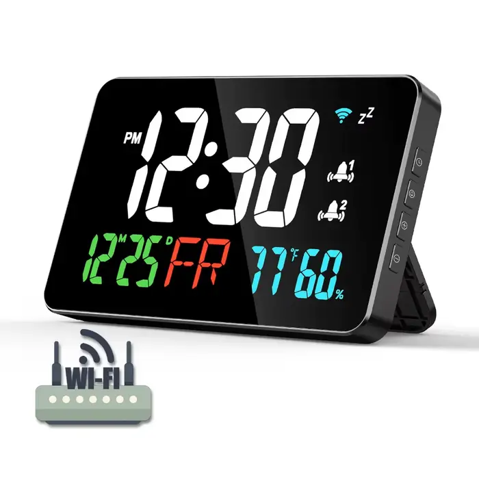 LED horloge murale numérique WIFI temps synchronisé température humidité Date illimité Snooze