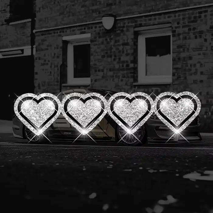 1 autocollant en vinyle brillant en forme de cœur, paillettes - Quatre autocollants en forme de cœur