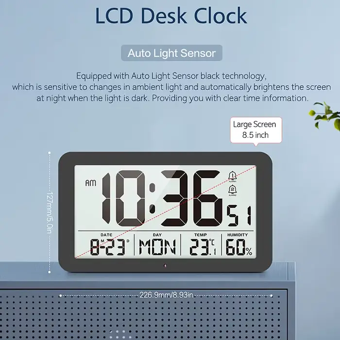 Grande horloge murale numérique avec calendrier de température et d'humidité