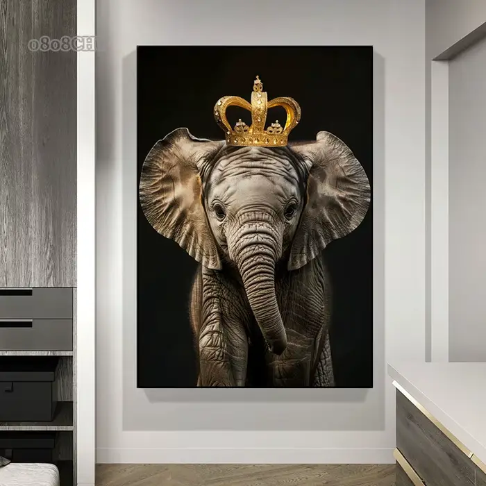 Peinture sur toile d'éléphants d'animaux noirs et blancs