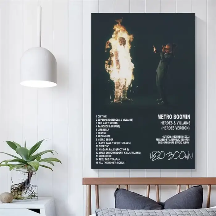 Pop Rap chanteur Metro Boomin toile affiche esthétique Album de musique héros et méchants Hip Hop 21 sauvage impression mur Art chambre décor