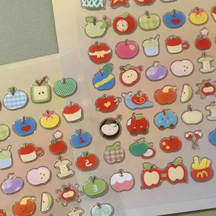 Autocollants 3D en Relief de pomme de dessin animé mignon