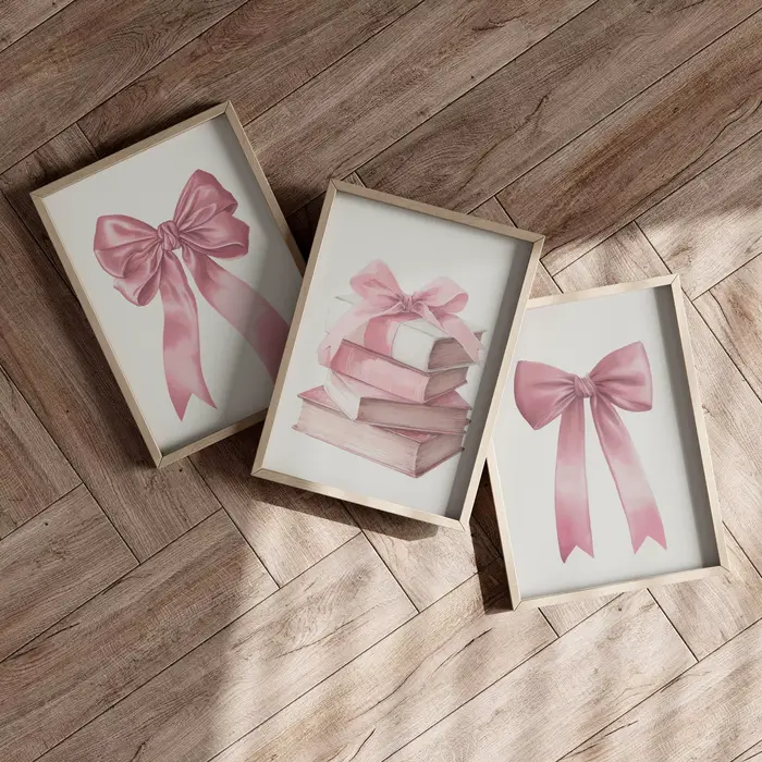 Lot de 3 affiches ou impressions sur toile avec nœuds roses