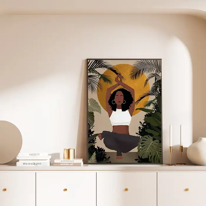 Femme africaine tête de fleur toile noire livres d'art mural et images de Yoga décor de salon de maison Boho œuvre mode impression affiche