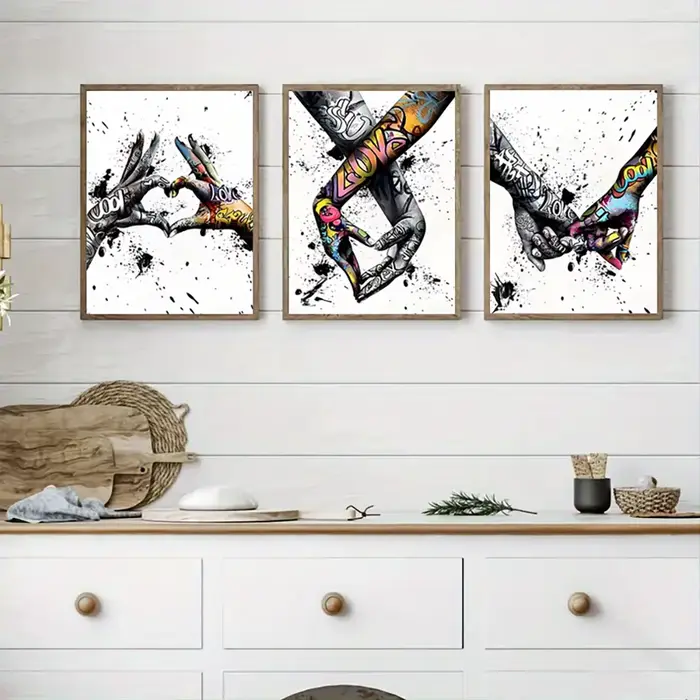 Toile imprimée Graffiti tenant la main, peintures abstraites pour salon, chambre à coucher, Art mural et cadeaux de Couple, affiches sans cadre, 3 pièces